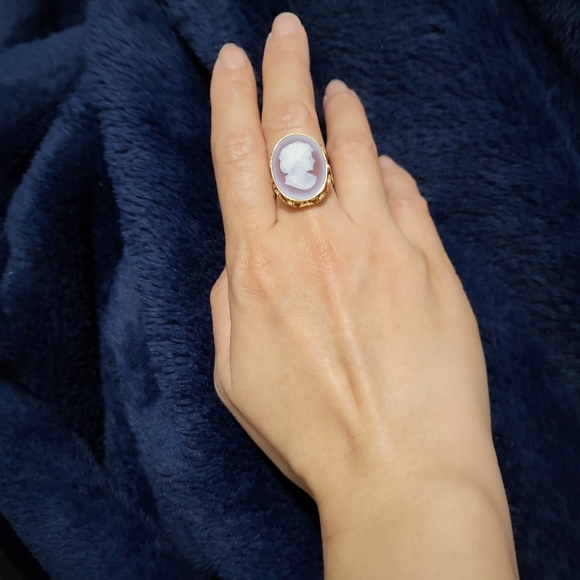 Red Agate & shell Cameo ring [vintage] K18 yellow gold - Picture 3 of 9